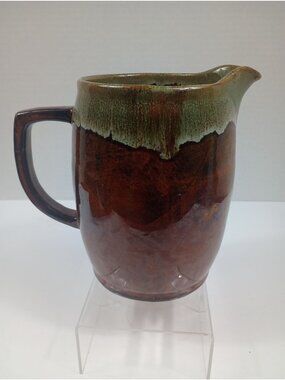 Vintage Van Briggle Brown and Green Drip Glaze Signed  Ceramic Pitcher